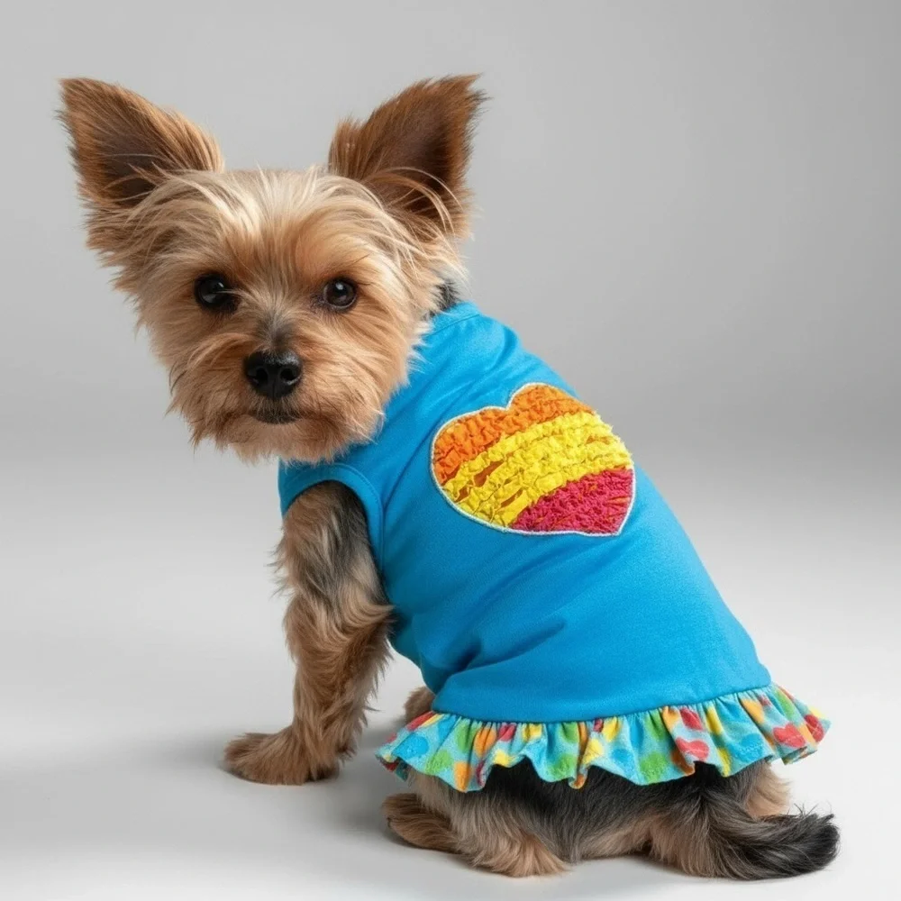 Rainbow Heart Ruffled Dog Dress